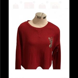 Elegant Red Crew Neck Top with Sequin Accent